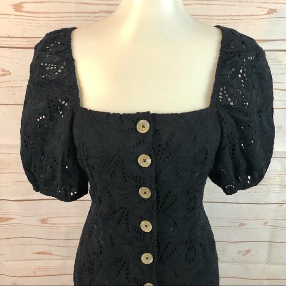 Free People Eyelet Lace Puff Sleeve Button Front Daniella Dress - Picture 3 of 11